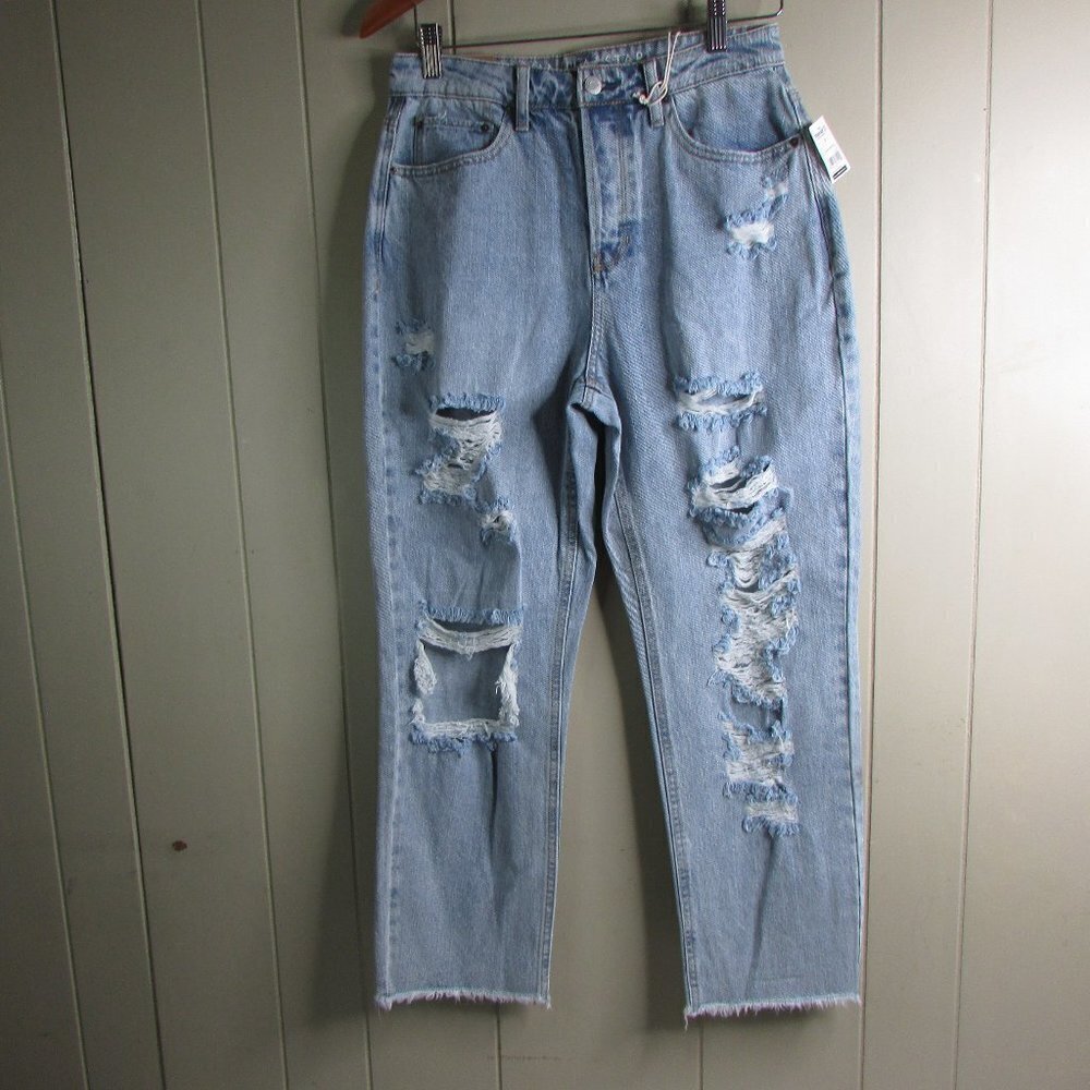 Vanilla Star Jeans 9 90's Boyfriend Super High Rise Distressed Light Wash
